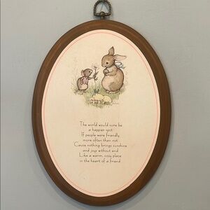 Charming Brown Oval Wall Decor with Bunny & mouse Illustration